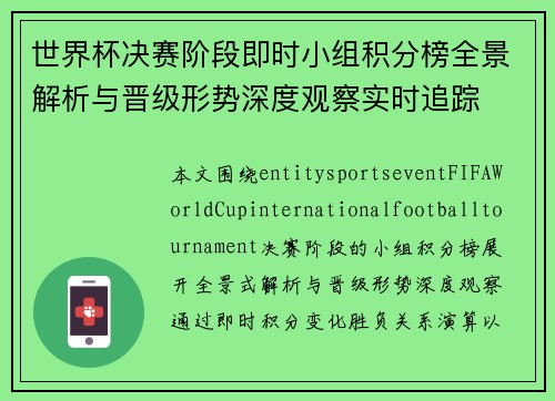 世界杯决赛阶段即时小组积分榜全景解析与晋级形势深度观察实时追踪